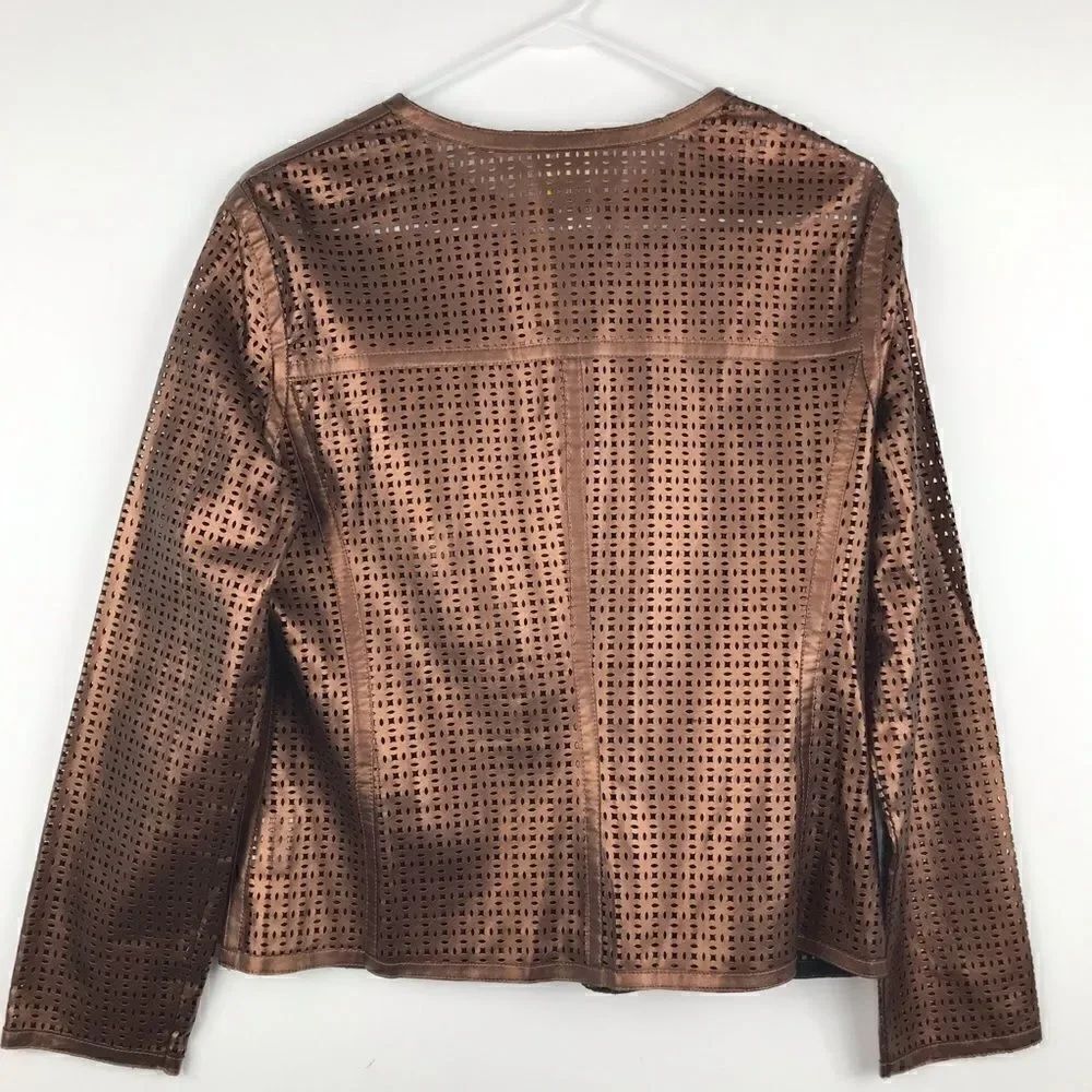 Ruby Rd. Metallic Bronze Laser Cut Lightweight Jacket - Picture 4 of 11